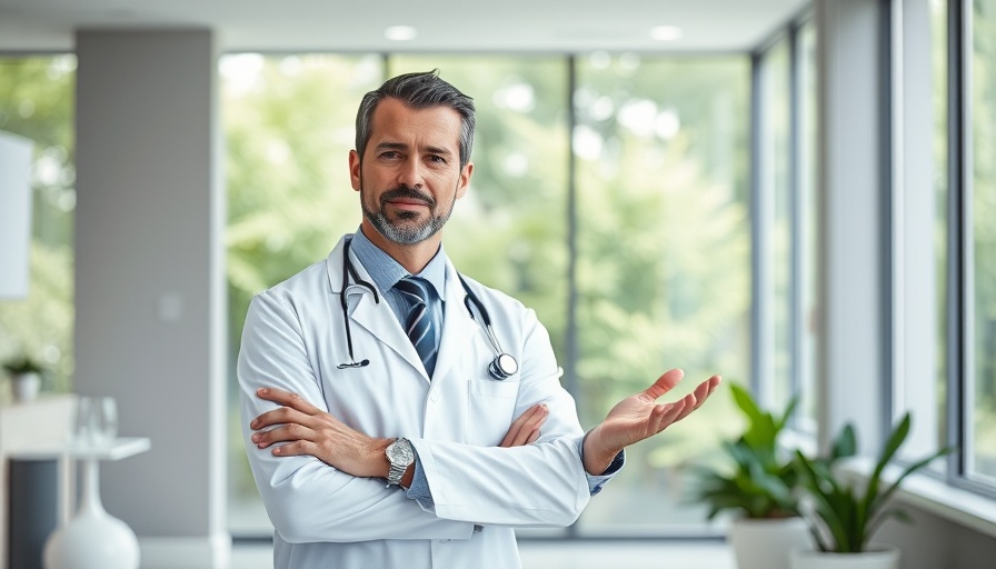 Doctor discusses hair loss treatment in bright clinic.