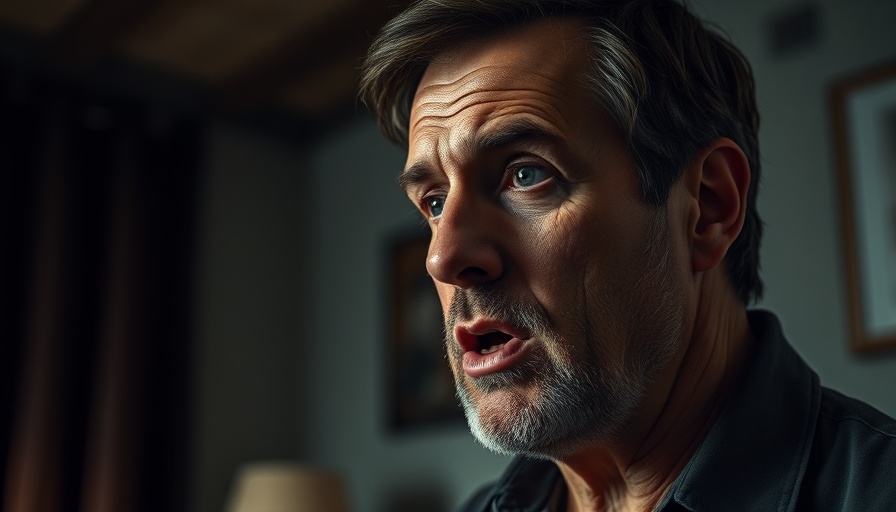 Middle-aged man speaking about near-death experiences, intense expression.