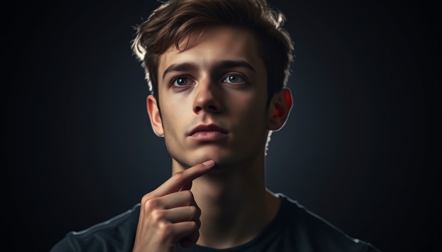 Contemplative young man pondering change, cinematic portrait.