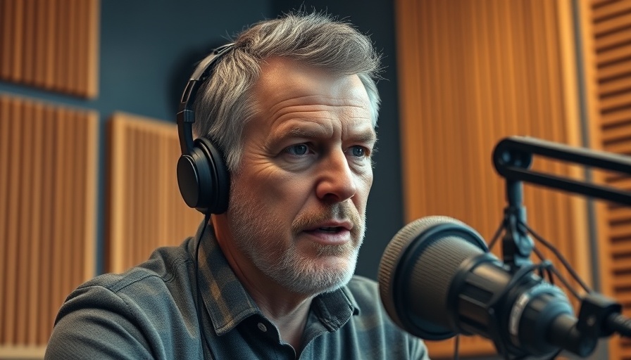 Middle-aged man discussing human biology on a podcast in studio.