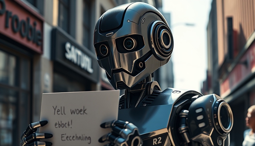 AI Integration Future Insights: Humanoid robot holding a sign.