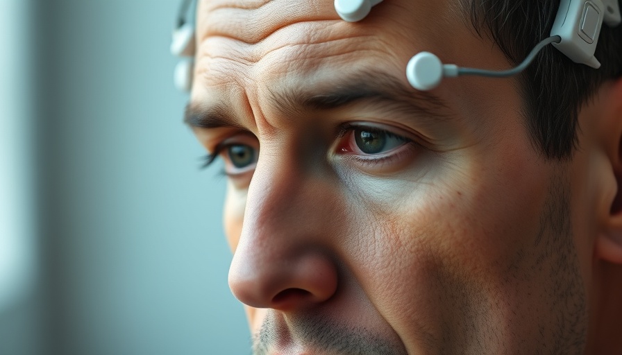Man in neurofeedback session with electrodes, focused look.