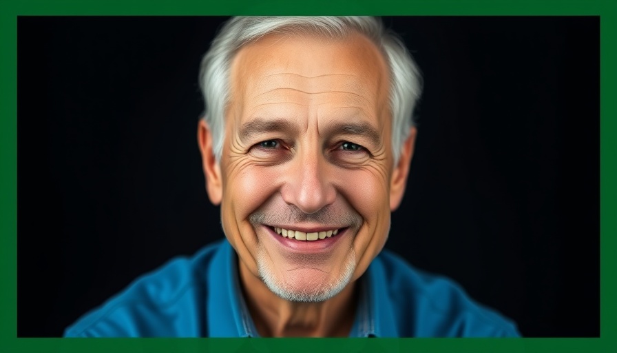 Serene portrait of smiling older man, coping with loss.