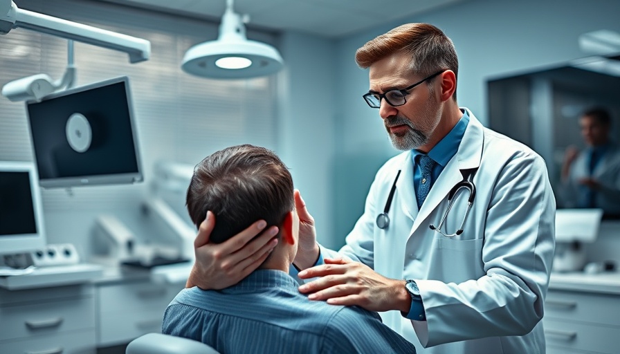 Doctor explaining hair restoration solutions with a client undergoing treatment.