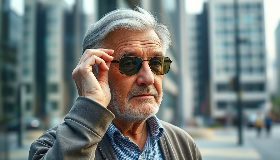 Older man adjusting sunglasses outside, promoting peptide therapy for anti-aging.