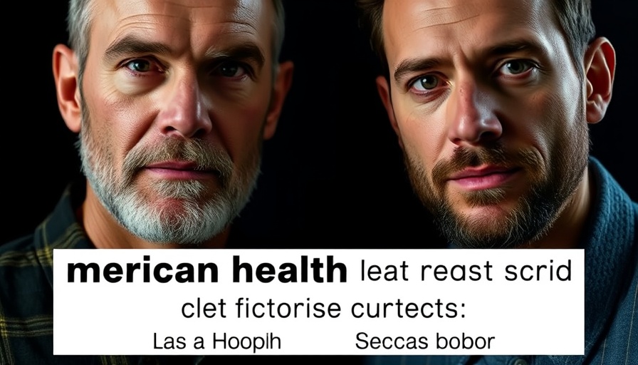 Podcast promotion about health issues in America, featuring two men.