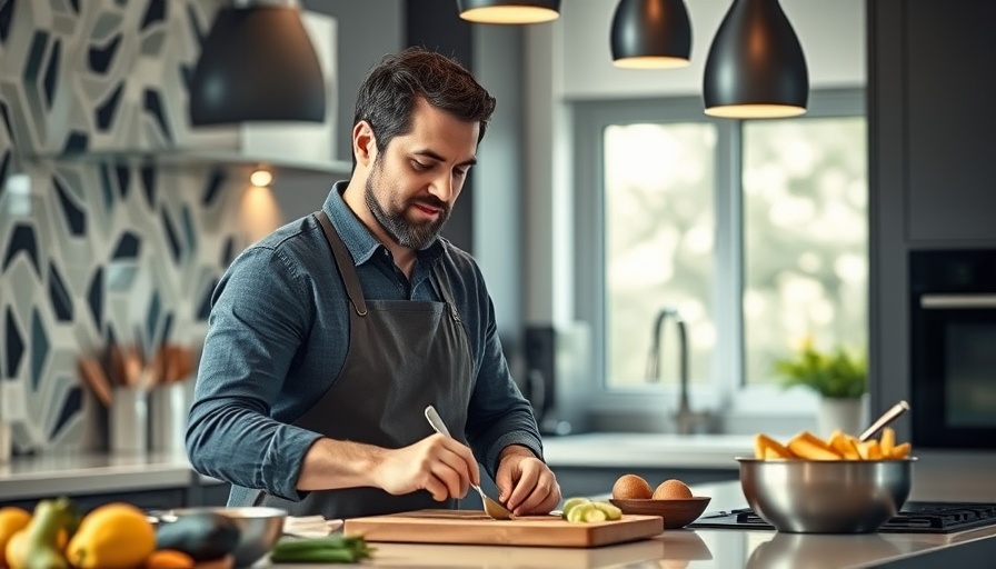 Man cooking in a chemical-free kitchen with focus and style.