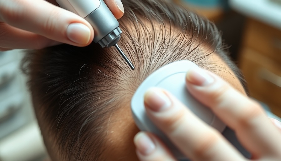 Microneedling for hair restoration close-up.
