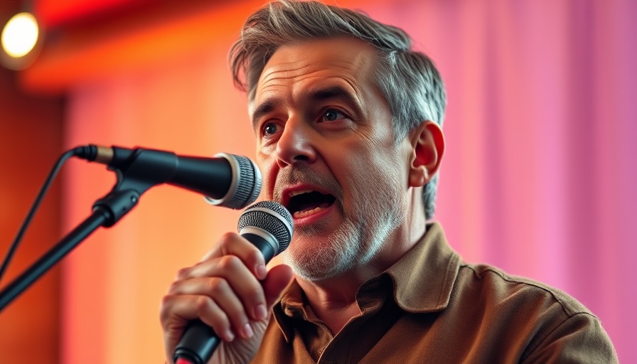 Find Your Purpose: Middle-aged man speaking passionately into a microphone.