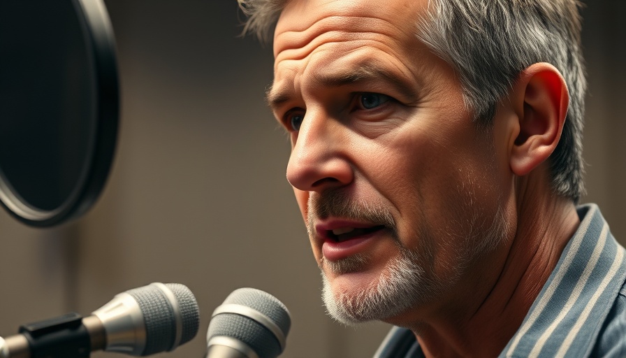 Middle-aged man discussing morning stillness practice, soft lighting.