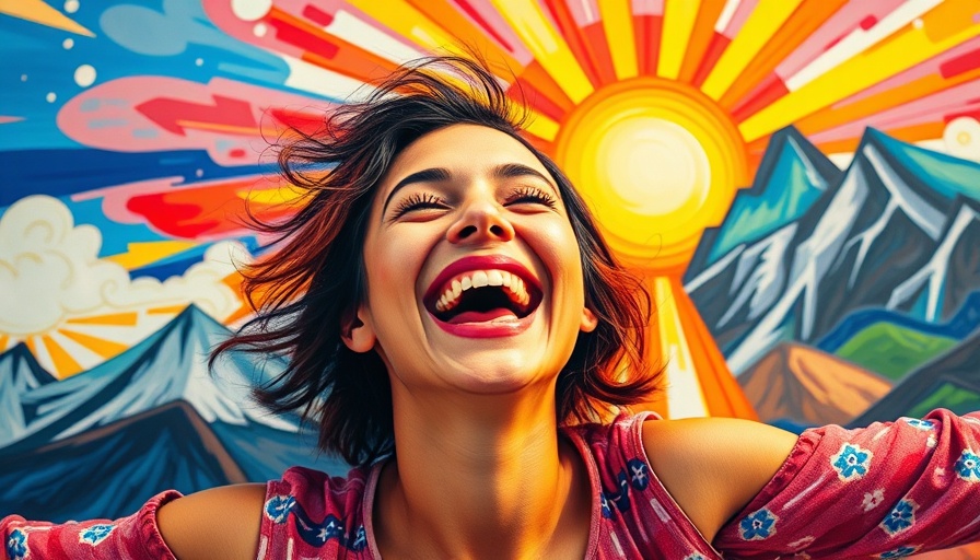 Joyful abstract woman embracing freedom in vibrant painting.