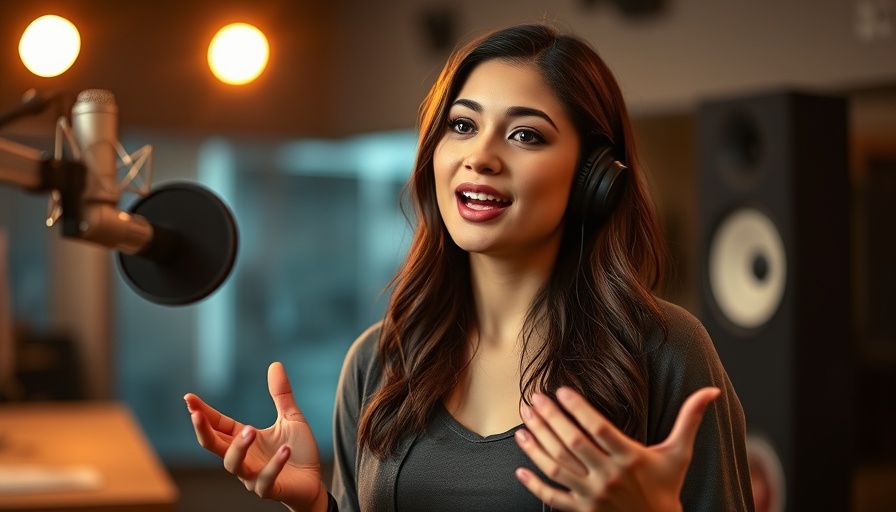 Engaged woman discussing longevity in a modern studio.