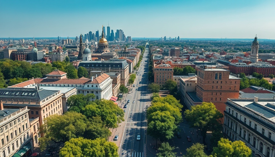 Arial view of Cambridge, Massachusetts skyline and street scene.