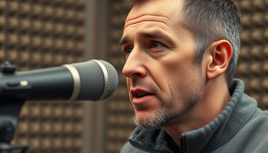 Thoughtful man speaking in a studio on self-compassion and cortisol levels.