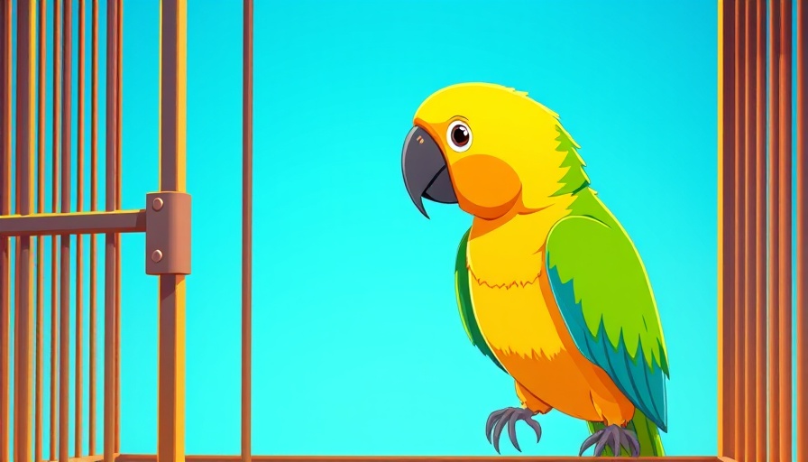 Parrot and open cage symbolize pursuit of enlightenment.