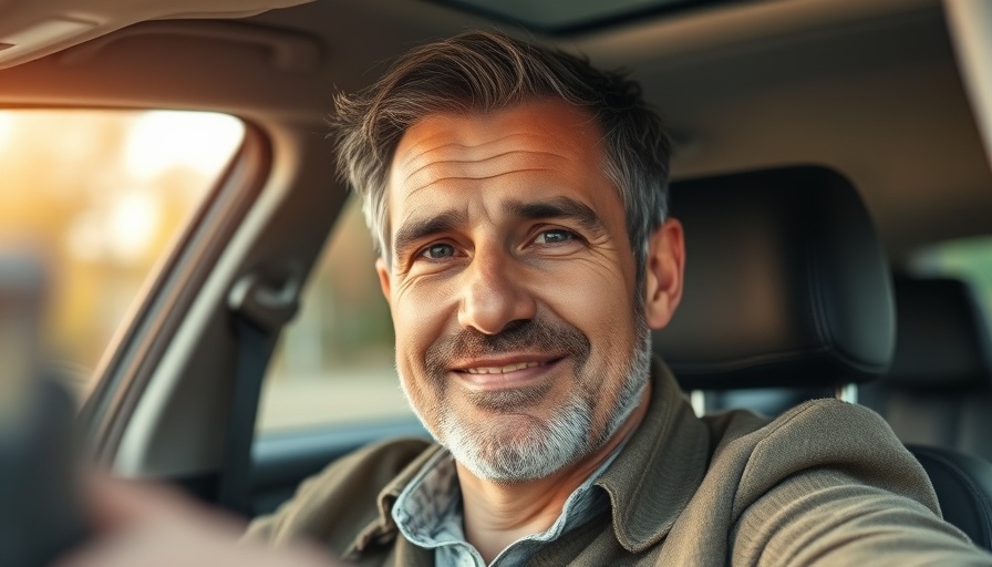 Middle-aged man discussing frequency biohacking inside a car.