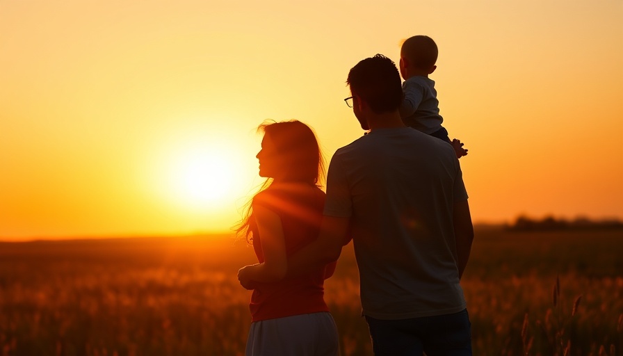 Personal growth after loss symbolized by a family at sunset.