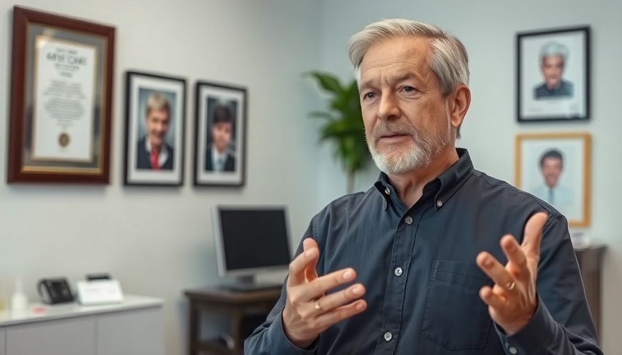Middle-aged man discussing hair restoration in office consultation