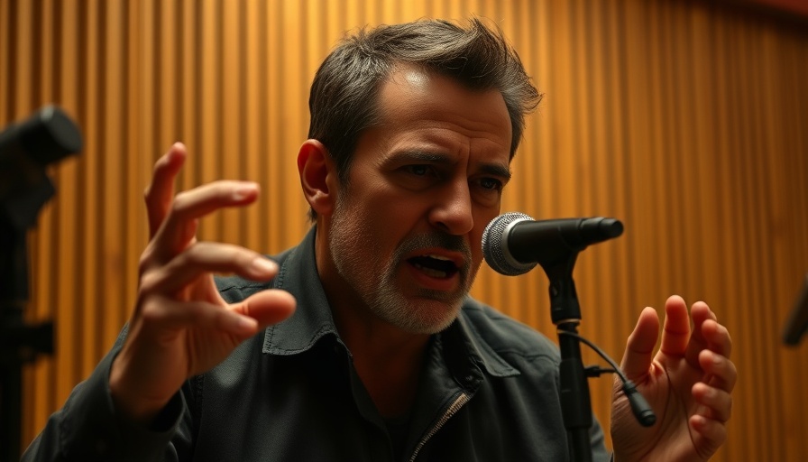 Focused man discussing Metabolic Apocalypse in a studio.