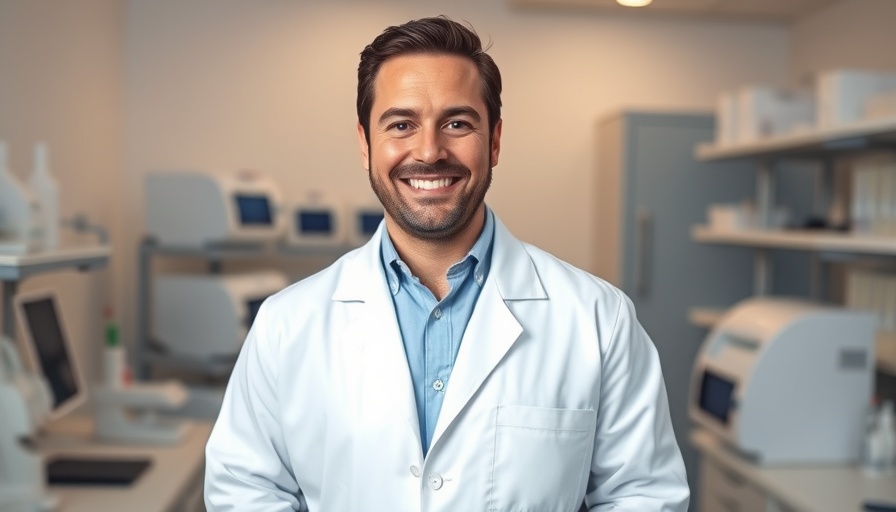 Doctor promoting hair restoration treatment through DNA testing in lab.