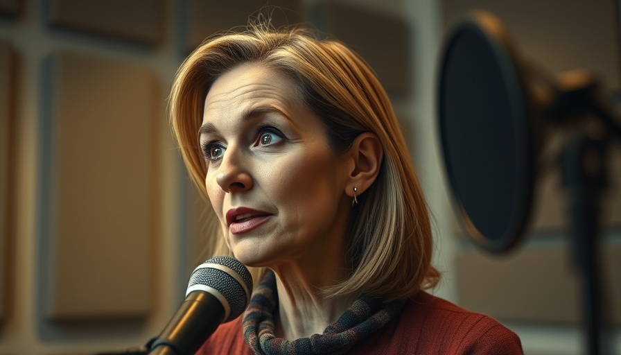 Middle-aged woman discussing on podcast for health optimization.