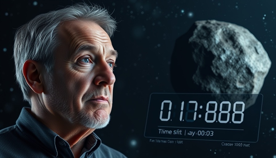 Apophis asteroid event insights beside pensive man with 3D asteroid rendering.