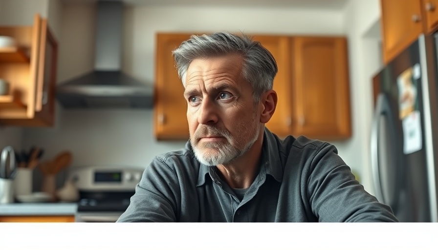 Contemplative man in a cozy kitchen reflecting on finding purpose after loss.