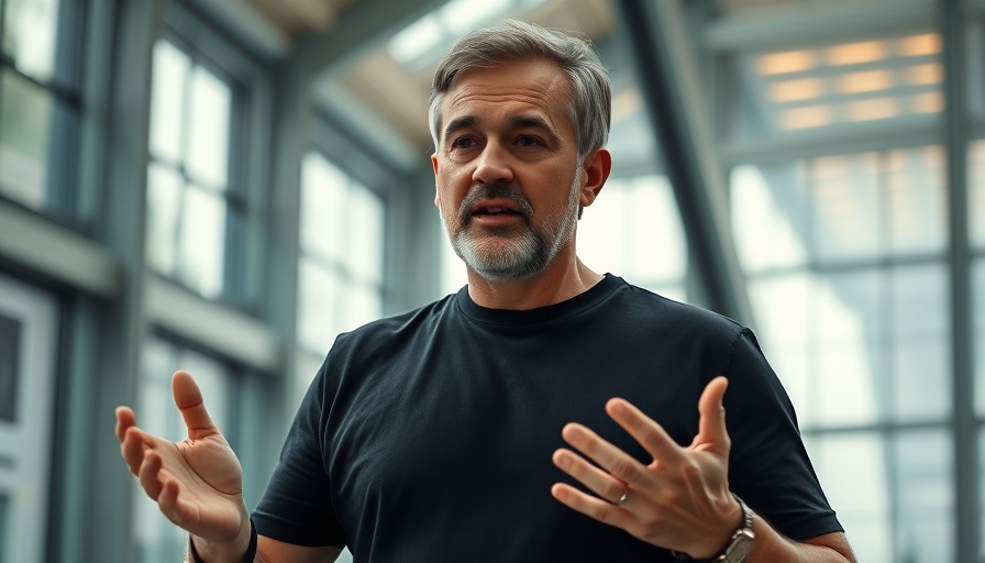 Middle-aged man explaining supplementation, indoor modern setting.
