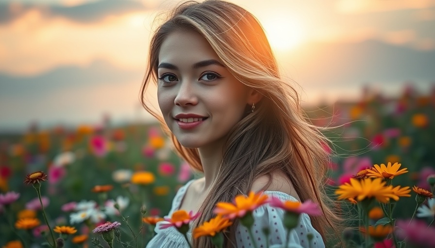 Finding hope in mental health: Radiant woman in a colorful meadow.