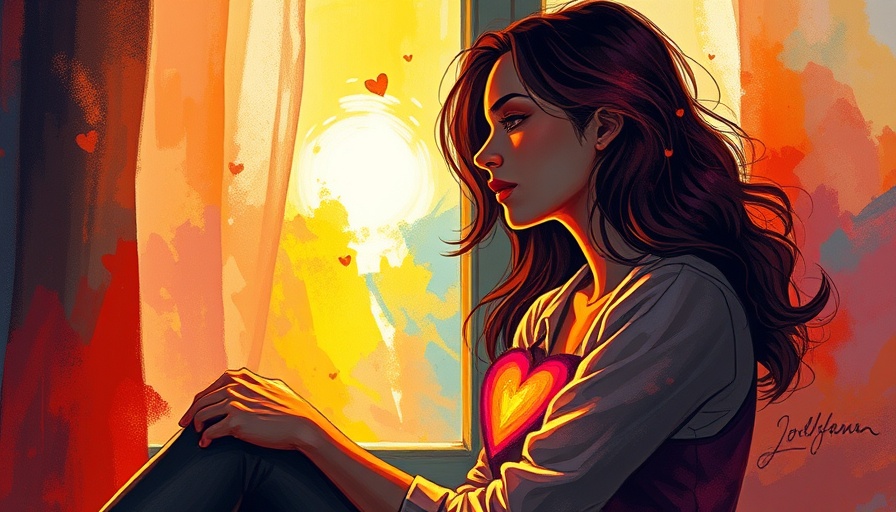 Healing after divorce illustration of a thoughtful woman, heart glowing.