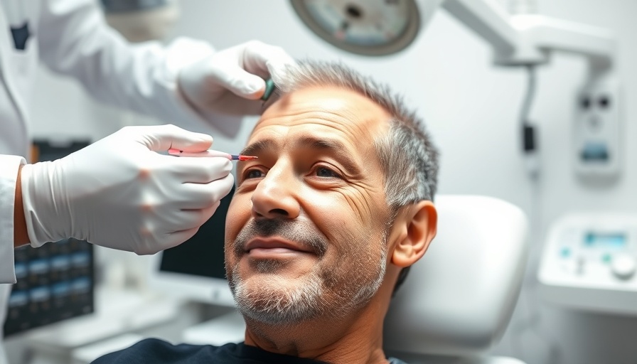 Man receiving PRP hair loss treatment in a clinic, relaxed.