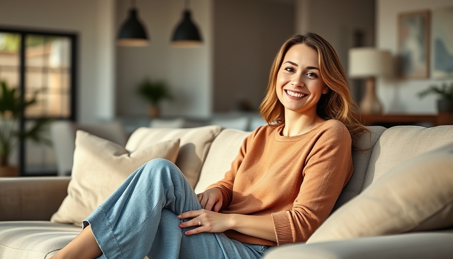 Woman on a couch in a serene setting, reflecting emotional vibration and personal transformation.