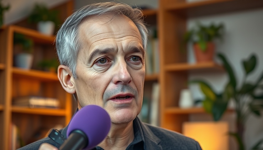 Middle-aged man discussing personal growth after loss in a warm, cozy setting.