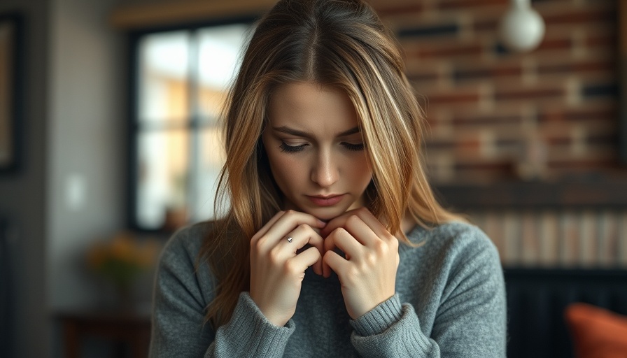 Woman reflecting on personal growth after loss in a cozy room.