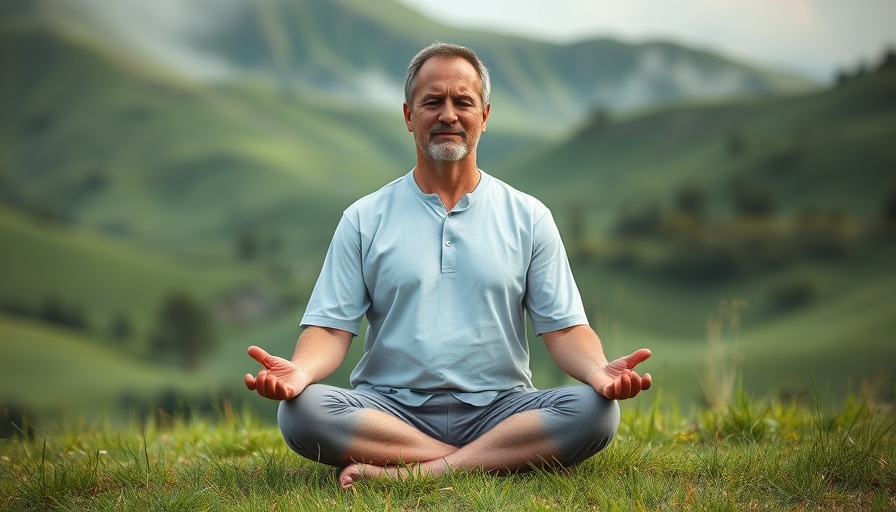 Serene man meditating outdoors, healing from grief in nature.
