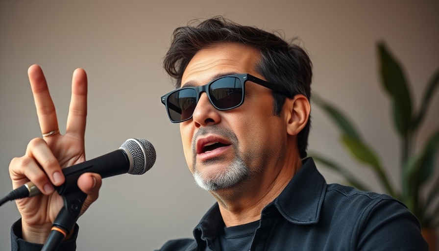 Man discussing fertility, wearing sunglasses, speaking into a microphone.