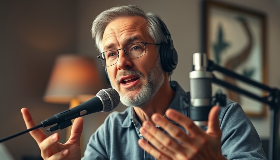 Middle-aged man podcasting, discussing health topics.