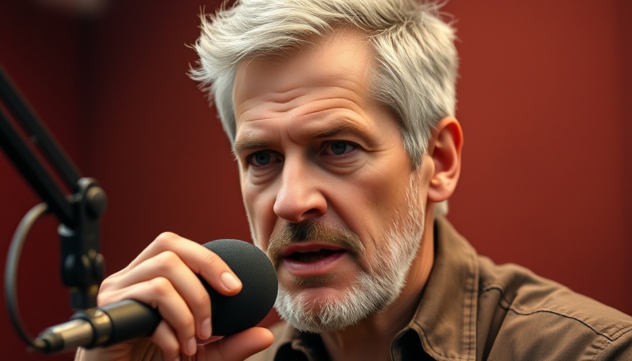 Middle-aged man in podcast discussing eating late affecting sleep.