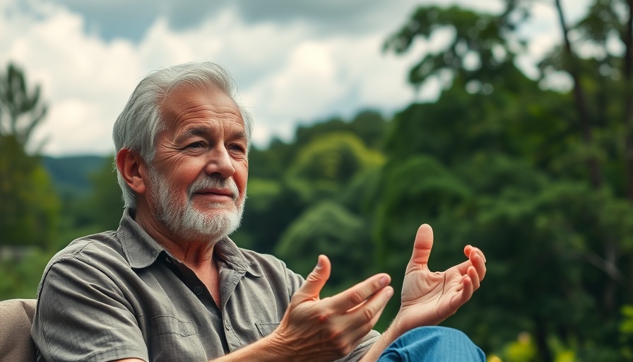 Man discussing biohacking tanning techniques in a forest setting.