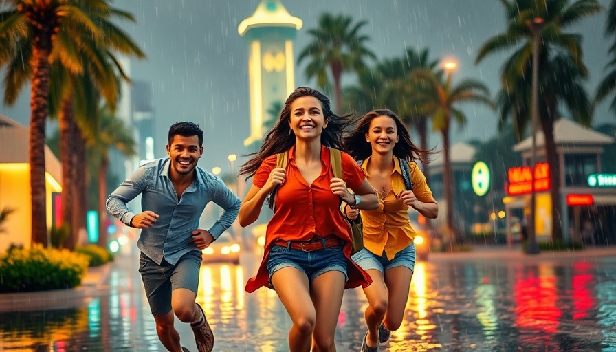 Joyful group in the rain embracing better story choices