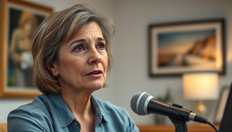 Middle-aged woman discusses neurotransmitters in a detailed setting.