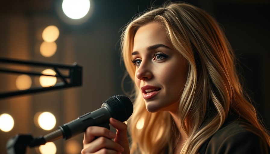 Blonde woman discussing longevity science in a podcast studio.