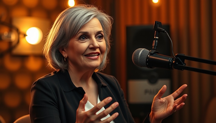 Confident woman discussing why your body slows down like a timer in a podcast studio.