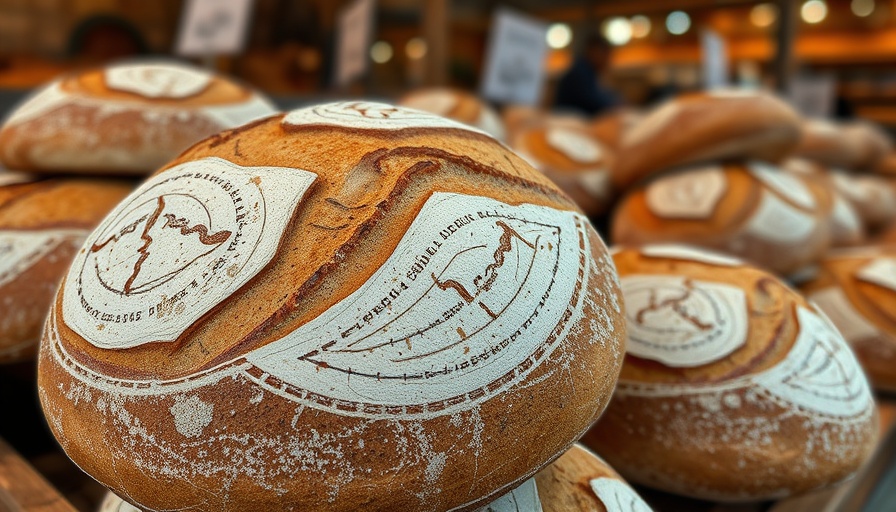 Artisan sourdough bread in Houston food scene market display.