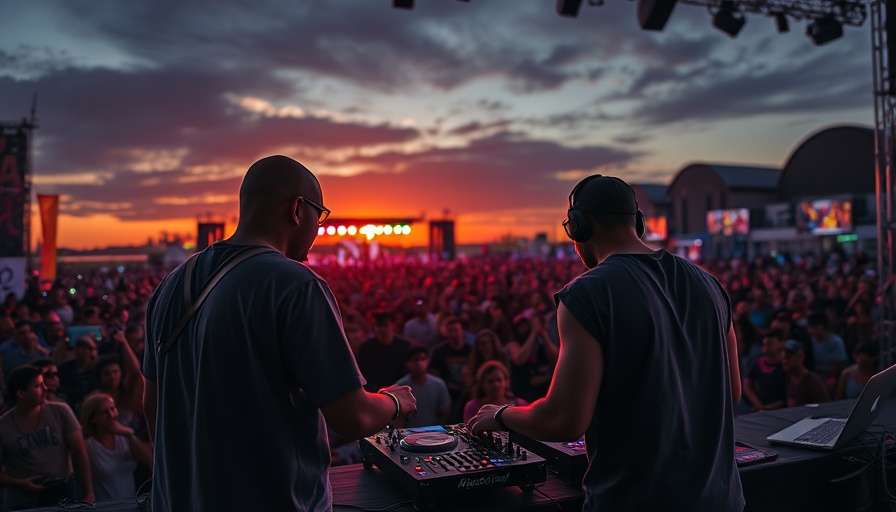 DJs at Austin weekend events performing at sunset with vibrant crowd.