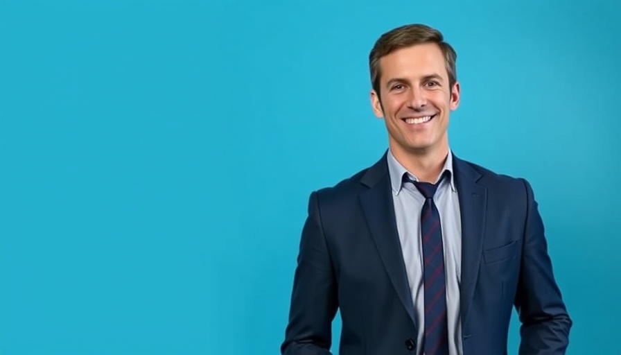 Smiling man next to text on 2025 Q1 update, blue background.