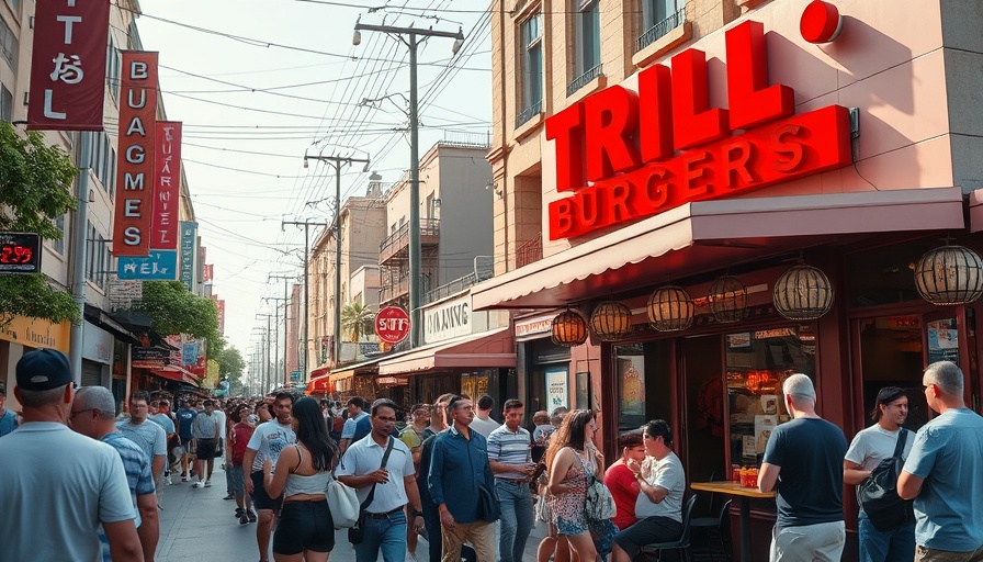 Busy outdoor scene at Trill Burgers in Spring Texas