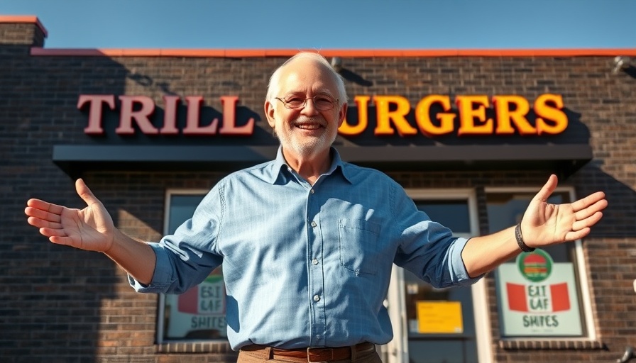 Trill Burgers Spring Texas - Man with arms outstretched in front of building.