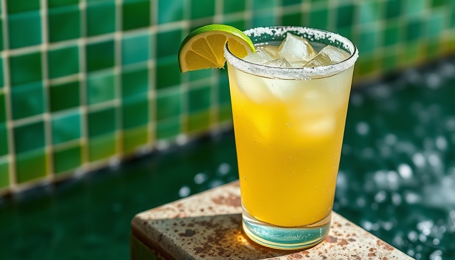 Refreshing margarita on stone ledge in Houston bar.