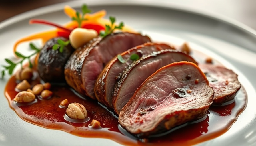 Elegant dish of duck breast with mole sauce, showcasing best Mexican food in Houston.